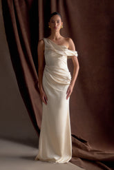 Dalia Off Shoulder Satin Maxi Dress - Champagne